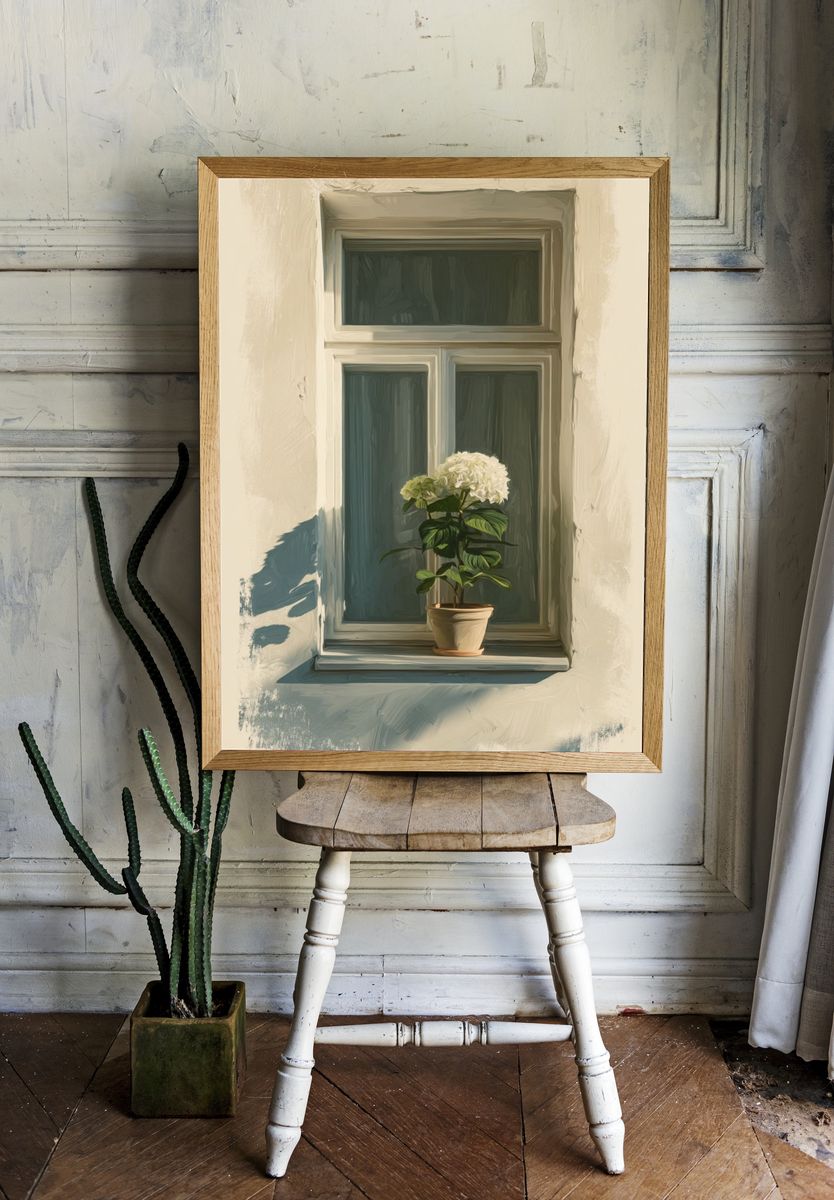 Hydrangea in Window — Fine Art Print. — room view 1