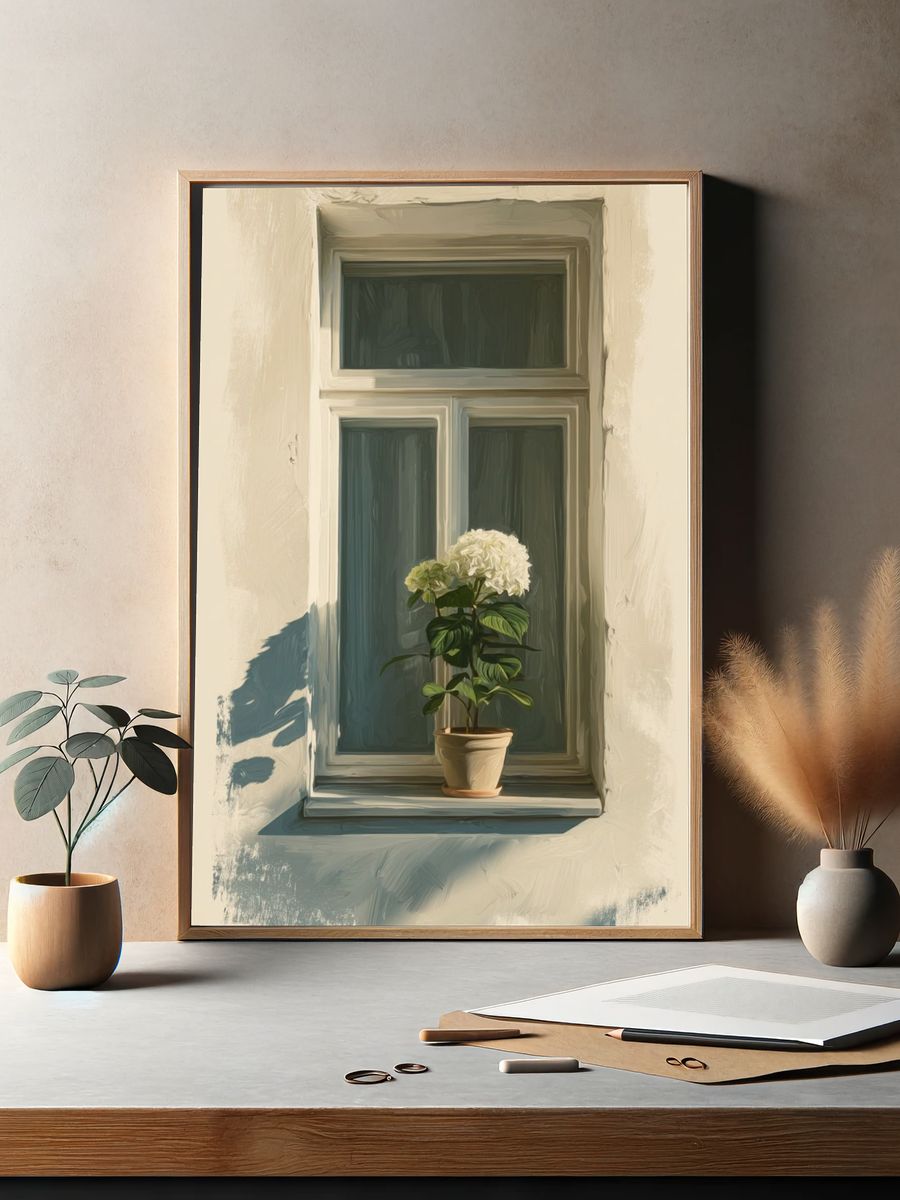 Hydrangea in Window — Fine Art Print. — room view 2