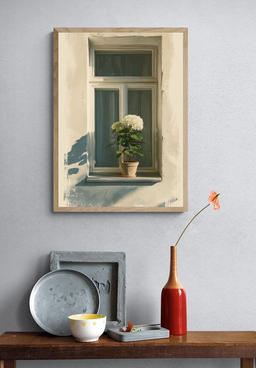 Hydrangea in Window — Fine Art Print. — room view 3