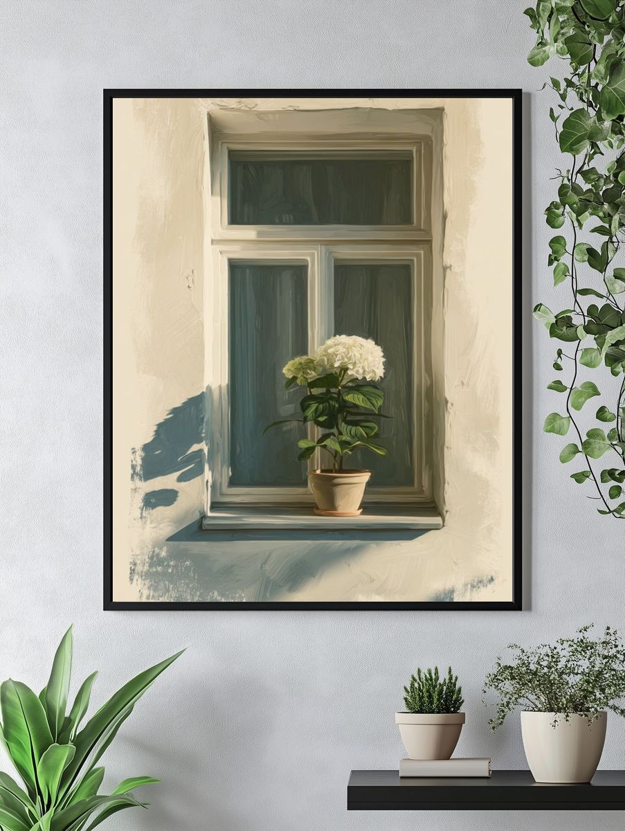 Hydrangea in Window — Fine Art Print. — room view 4