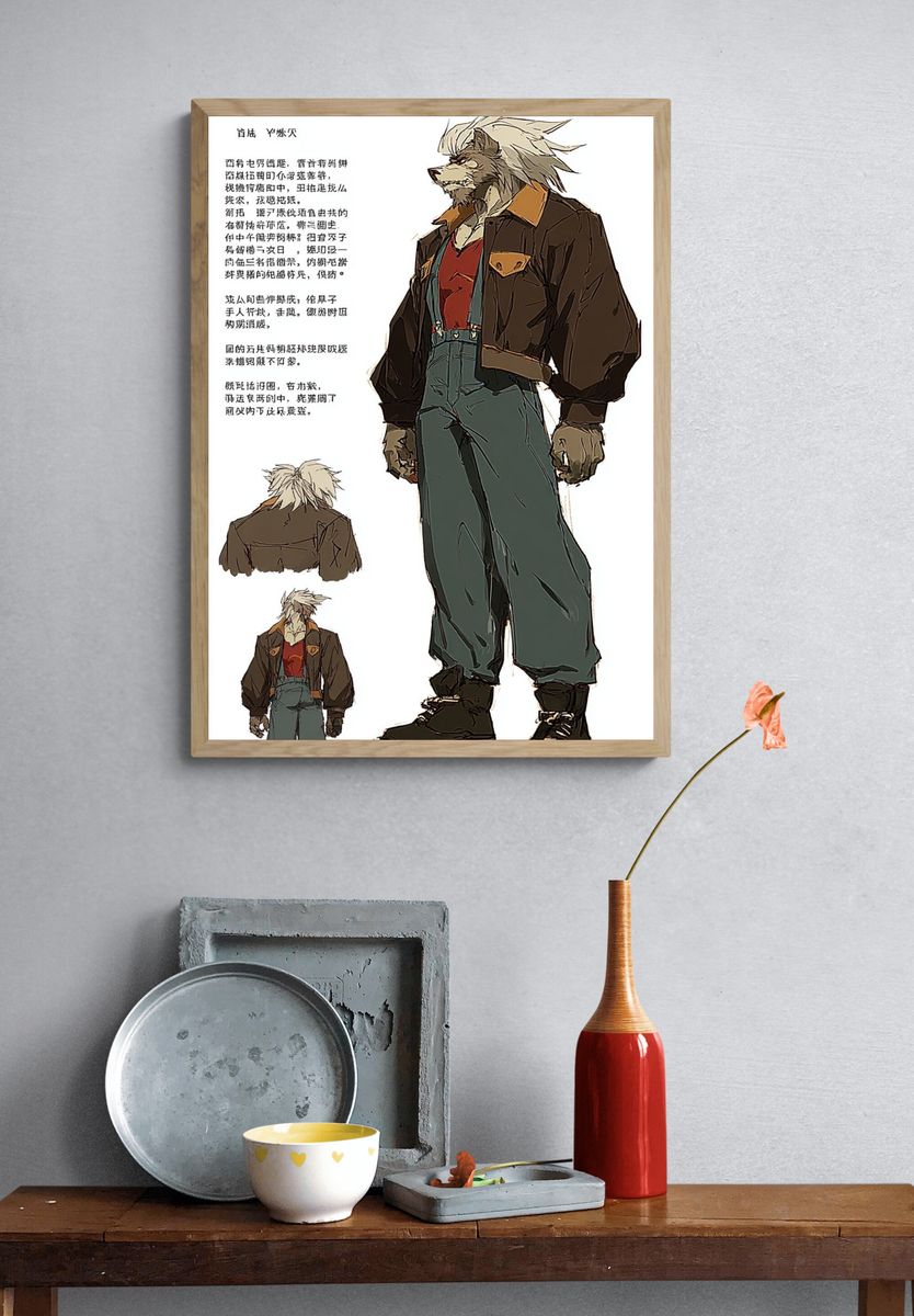 Anthro Wolf Character Illustration Poster. — room view 3