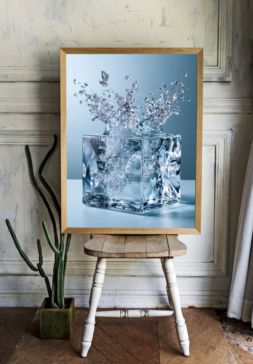 Ice Cube Splash Photography Poster. — room view 1