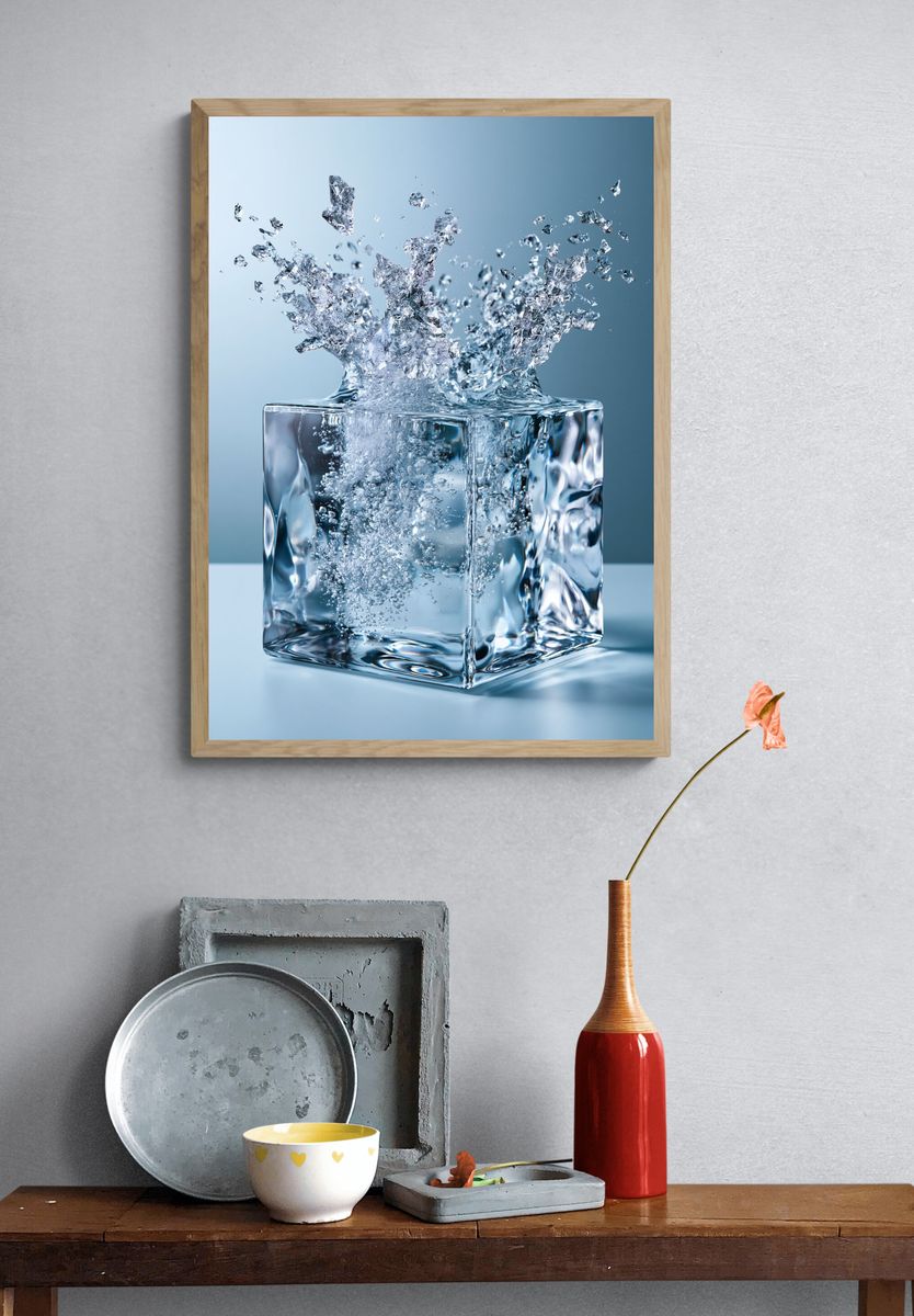 Ice Cube Splash Photography Poster. — room view 3