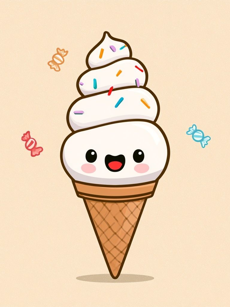 Cute Ice Cream Cone Illustration Poster. poster — illustration art