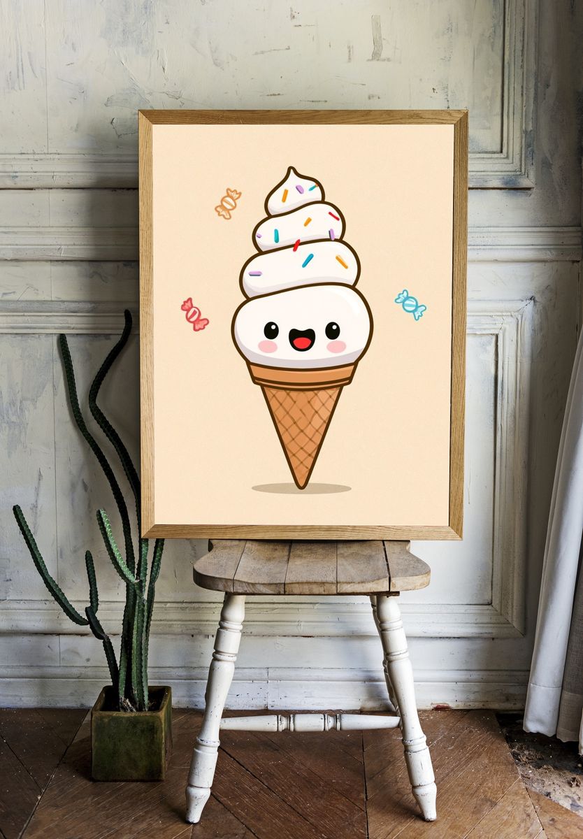 Cute Ice Cream Cone Illustration Poster. room preview
