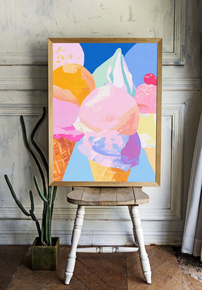Colorful Ice Cream Cones — Illustration Print. — room view 1