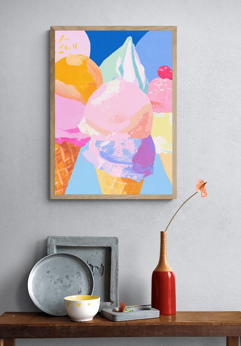 Colorful Ice Cream Cones — Illustration Print. — room view 3