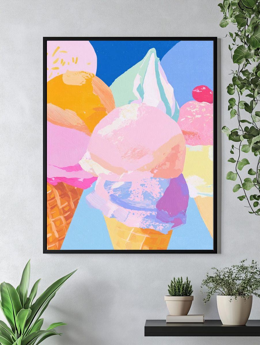 Colorful Ice Cream Cones — Illustration Print. — room view 4