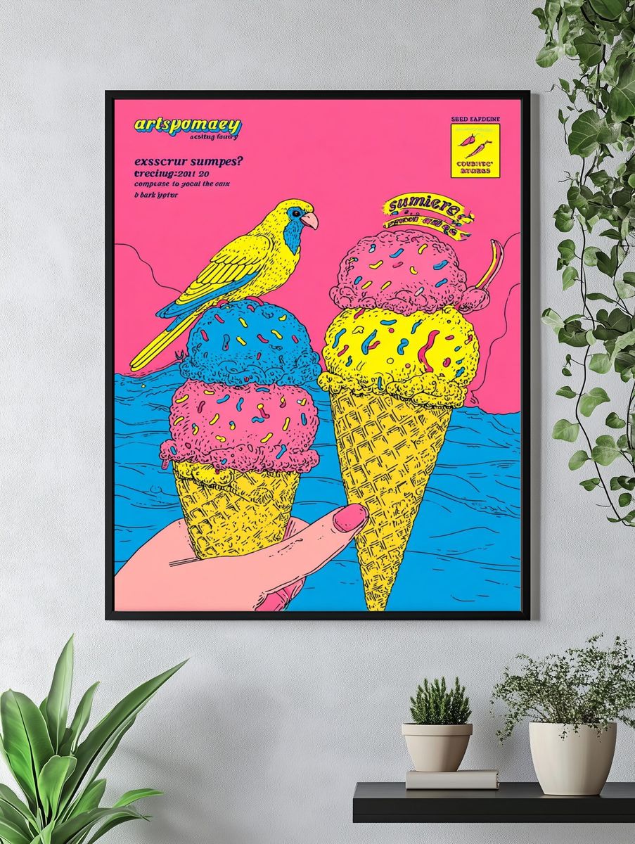 Colorful Ice Cream and Bird Poster. — room view 4