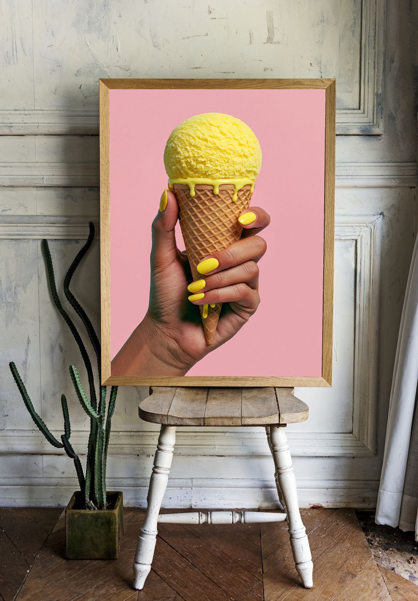 Yellow Ice Cream Cone Photography Poster. room preview