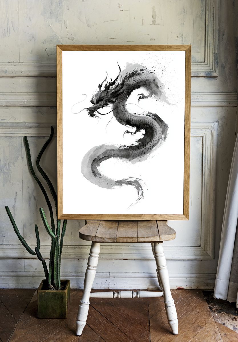 Ink Dragon — Illustration Print. room preview