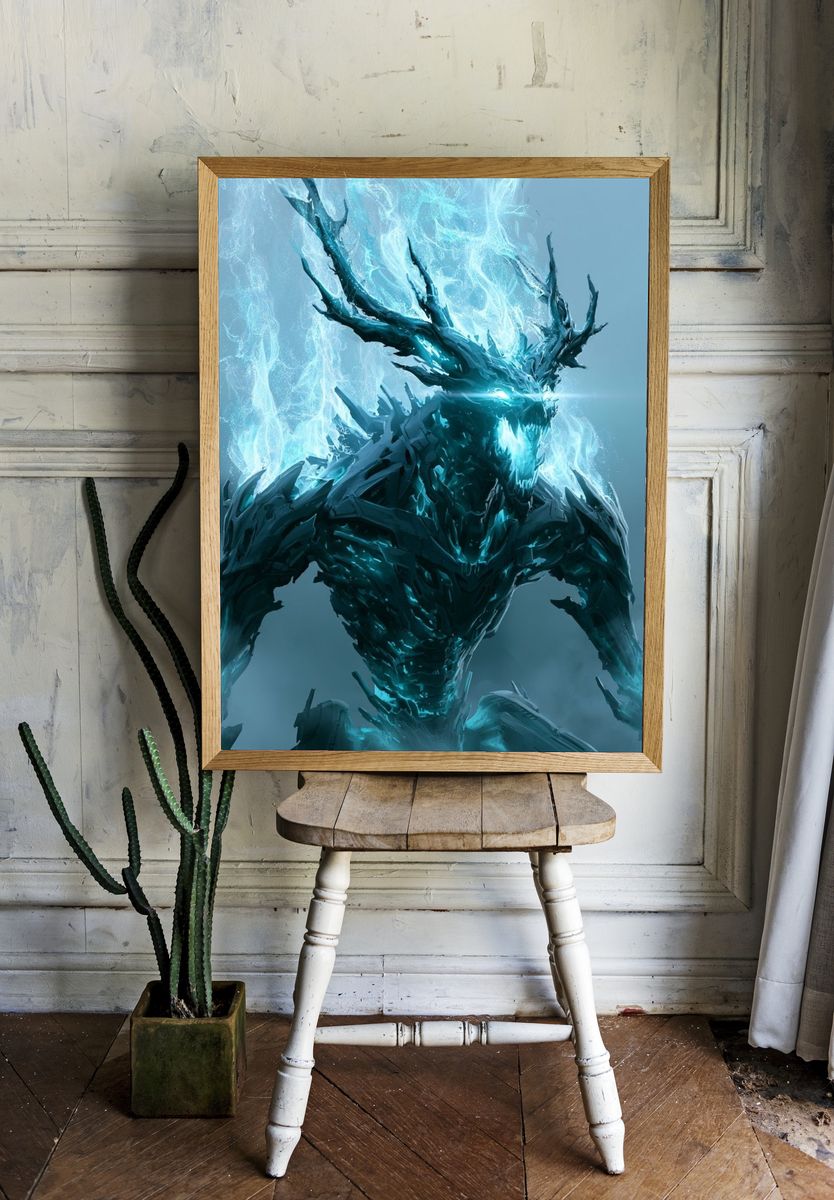 Ice Dragon Digital Art Poster. — room view 1