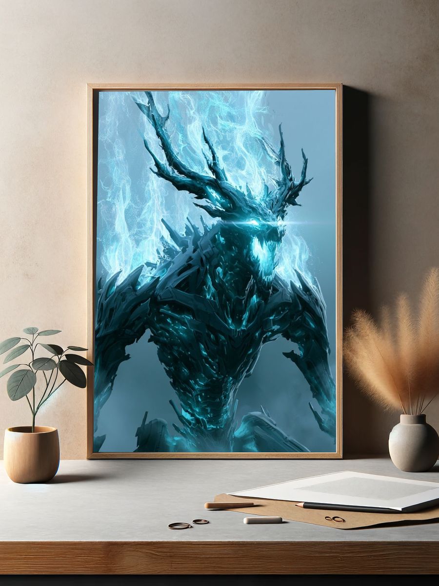 Ice Dragon Digital Art Poster. — room view 2