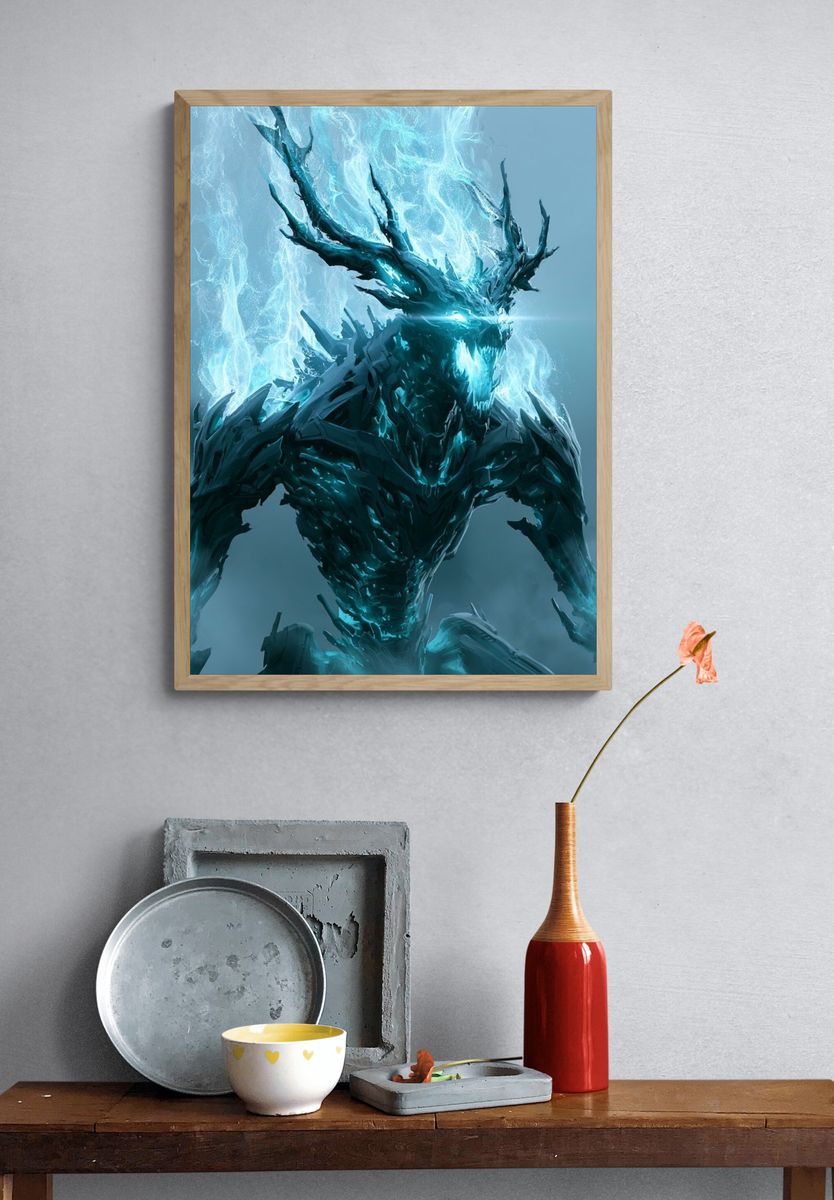 Ice Dragon Digital Art Poster. — room view 3
