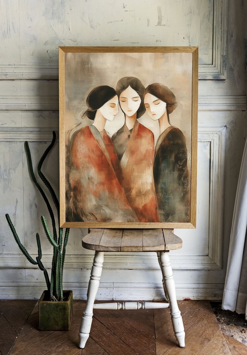 Three Elegant Women — Illustration Print. — room view 1