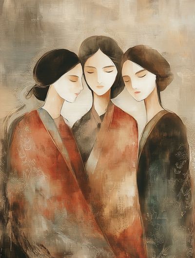 Three Elegant Women — Illustration Print. poster