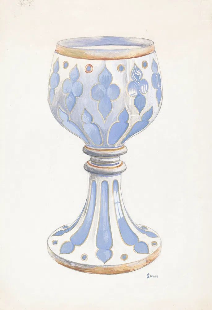 Decorative Blue Goblet — Illustration Print. poster — illustration art
