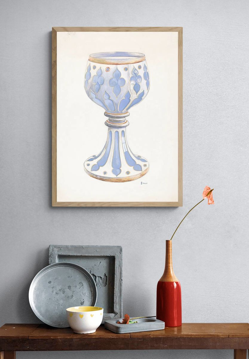 Decorative Blue Goblet — Illustration Print. — room view 3