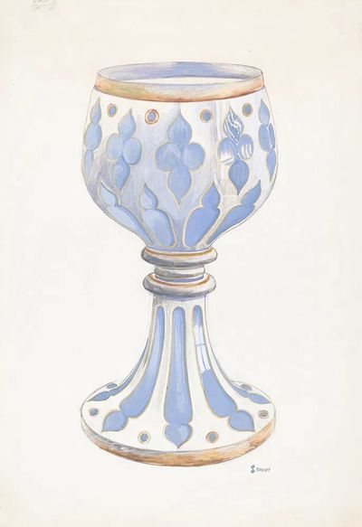Decorative Blue Goblet — Illustration Print. poster print