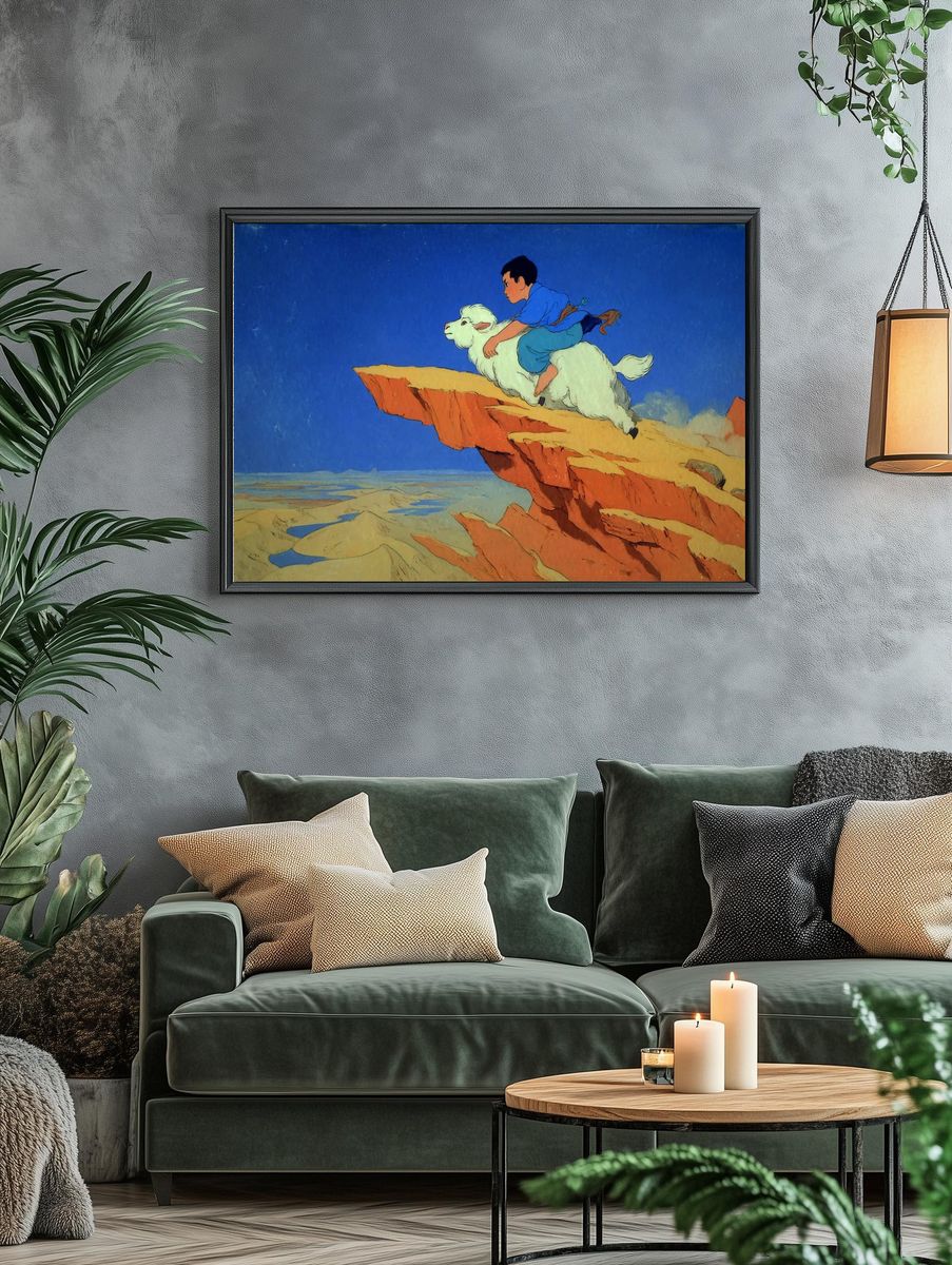 Boy Riding Goat — Whimsical Illustration Print. — room view 4