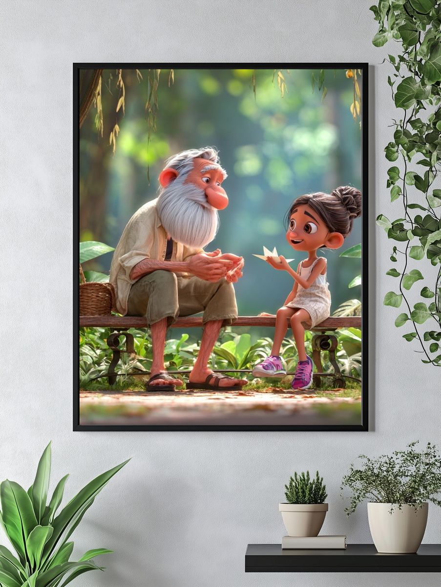 Grandfather and Granddaughter — Illustration Print. — room view 4