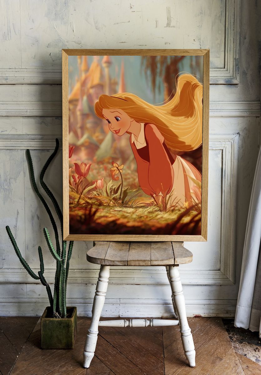 Whimsical Girl in Garden — Illustration Print. — room view 1