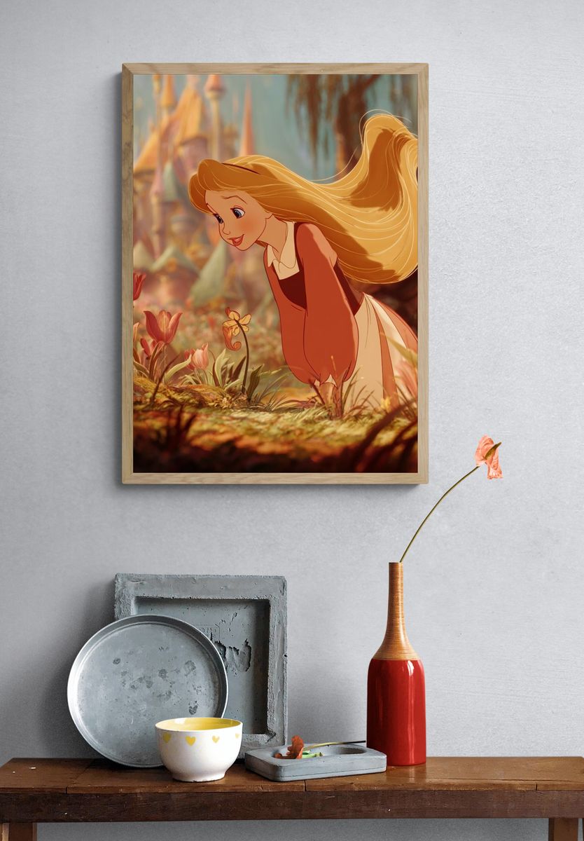 Whimsical Girl in Garden — Illustration Print. — room view 3