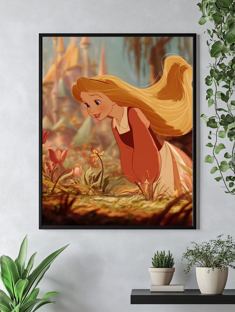 Whimsical Girl in Garden — Illustration Print. — room view 4