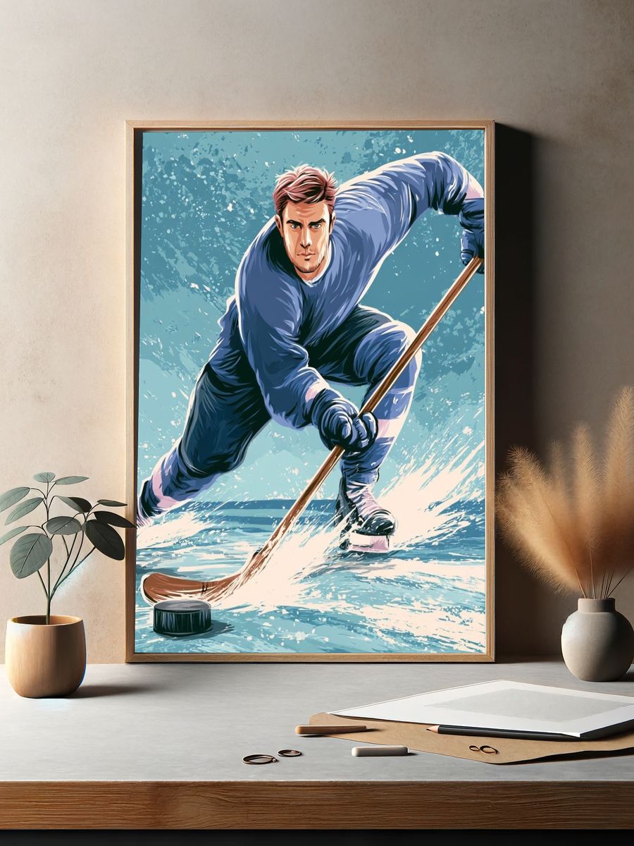 Ice Hockey Action Illustration Poster. — room view 2