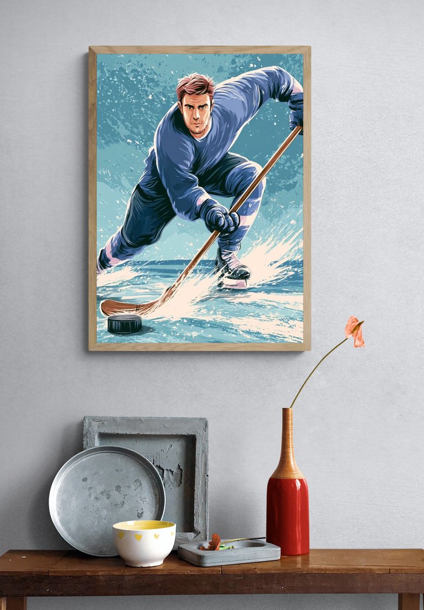 Ice Hockey Action Illustration Poster. — room view 3