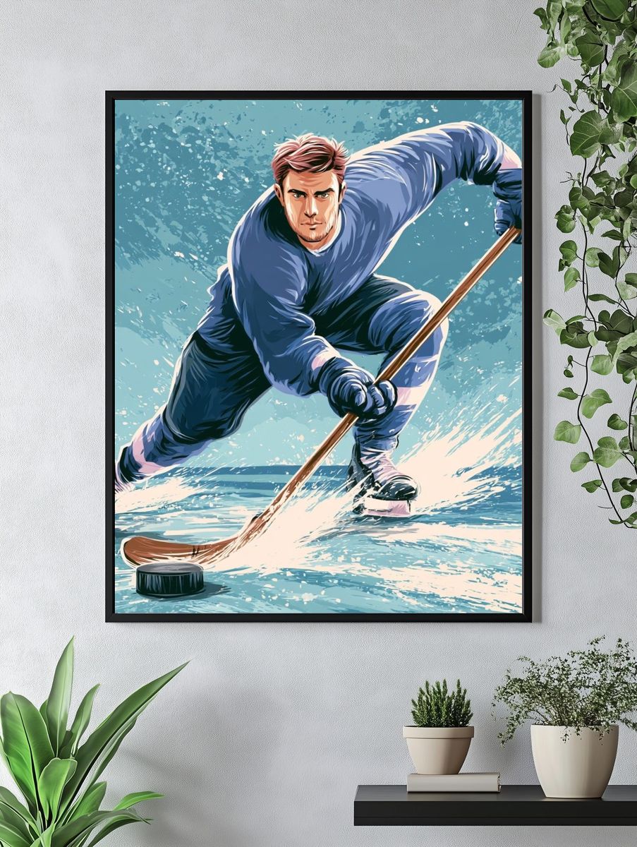 Ice Hockey Action Illustration Poster. — room view 4