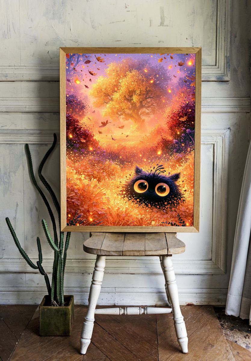 Whimsical Autumn Owl Illustration Poster. room preview