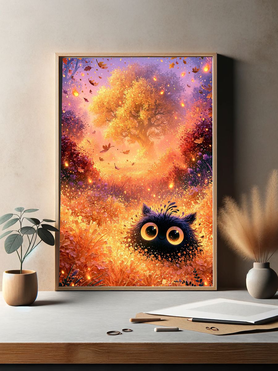 Whimsical Autumn Owl Illustration Poster. — room view 2
