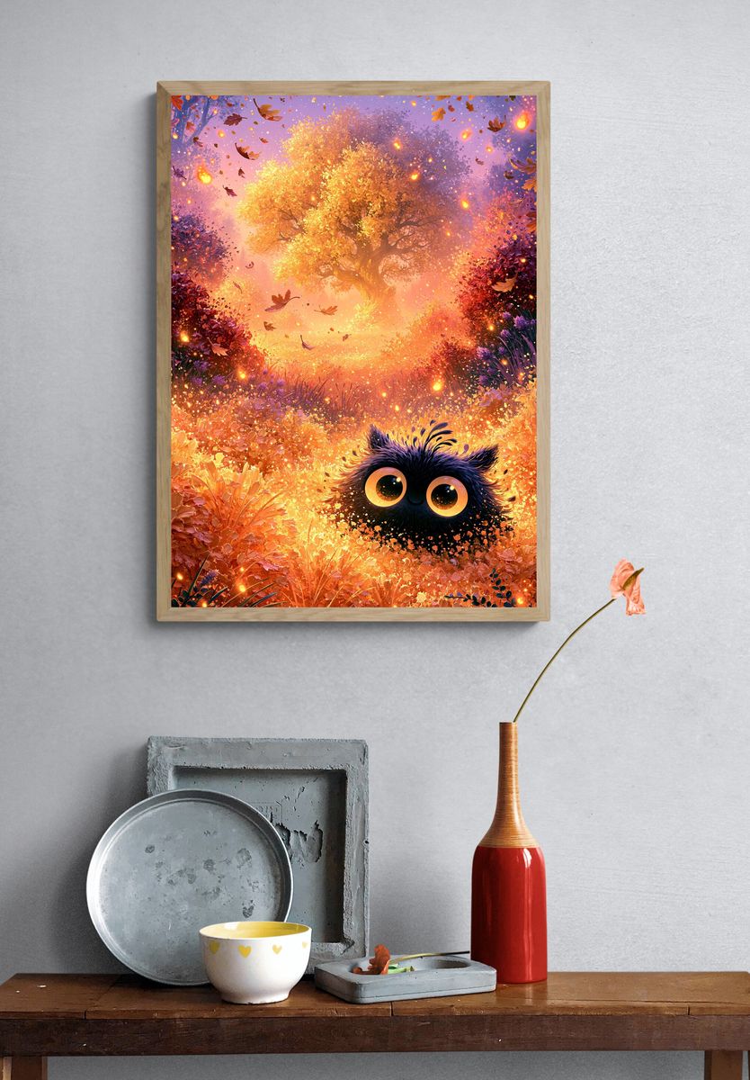 Whimsical Autumn Owl Illustration Poster. — room view 3