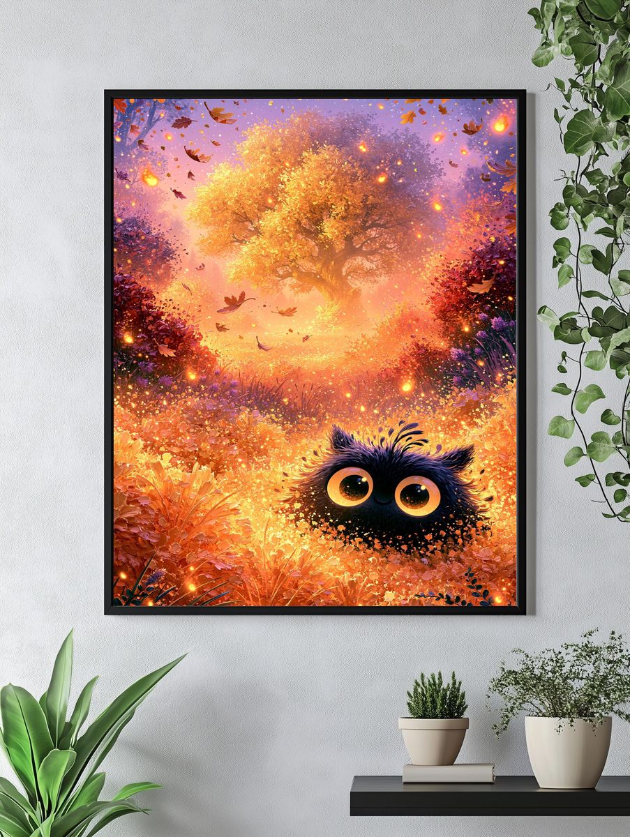 Whimsical Autumn Owl Illustration Poster. — room view 4