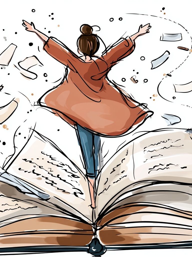 Girl Jumping from Open Book — Illustration Print. poster detail