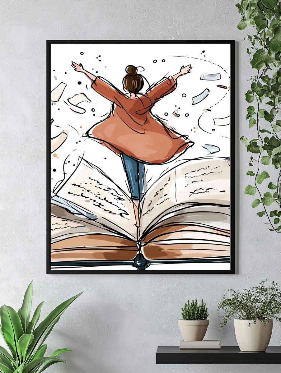 Girl Jumping from Open Book — Illustration Print. — room view 4
