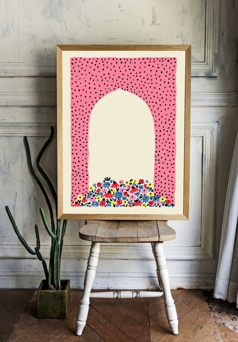 Pink Floral Arch Illustration Poster. — room view 1