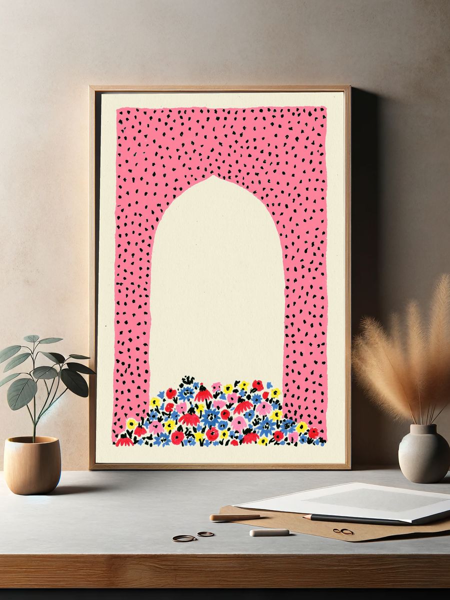 Pink Floral Arch Illustration Poster. — room view 2