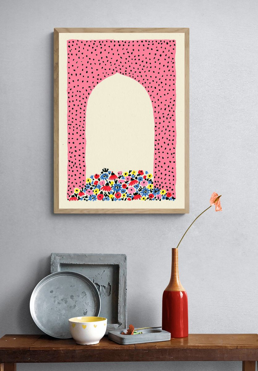Pink Floral Arch Illustration Poster. — room view 3