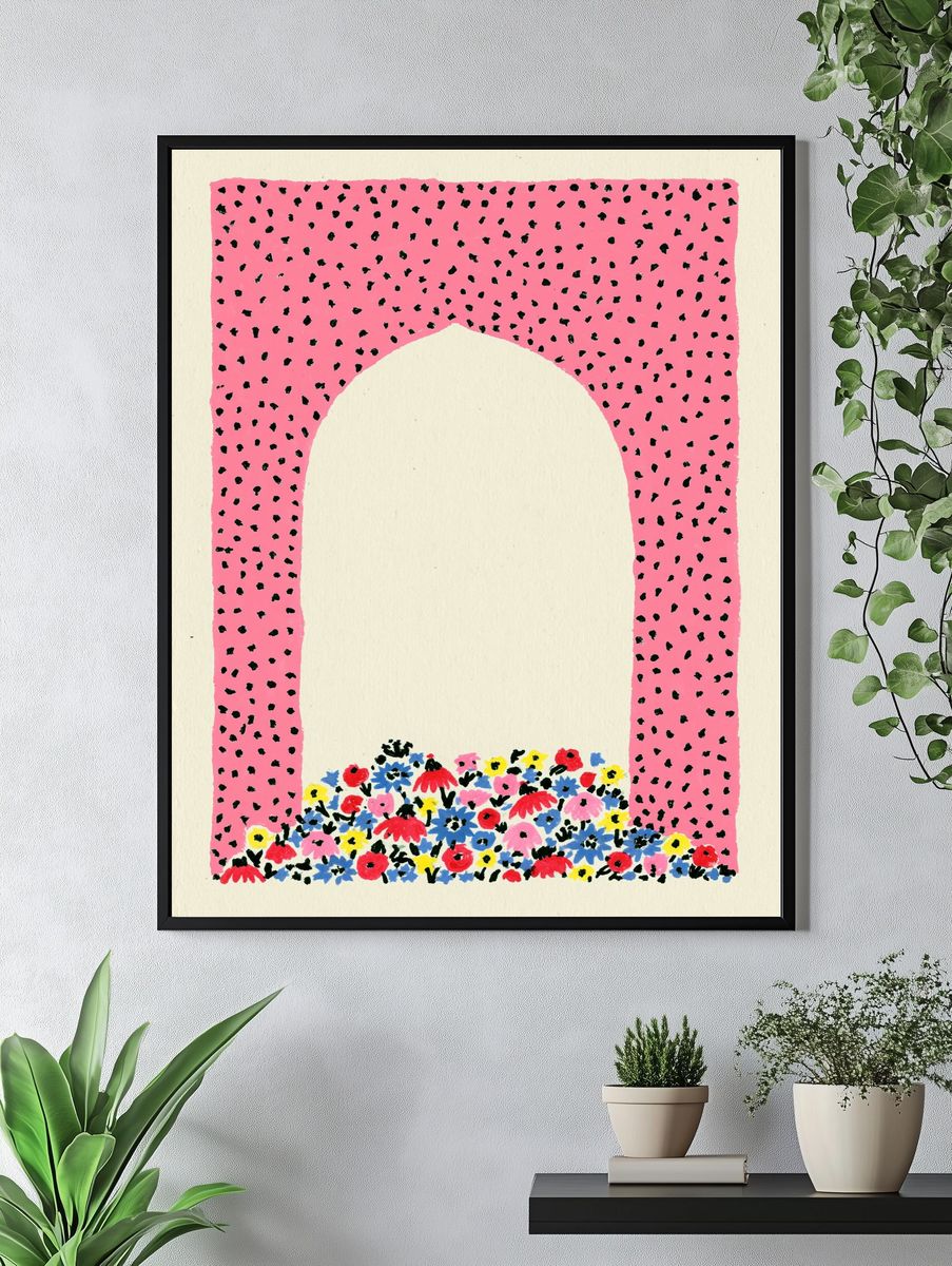 Pink Floral Arch Illustration Poster. — room view 4