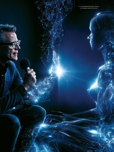 AI Interview Neon Digital Art Poster. poster