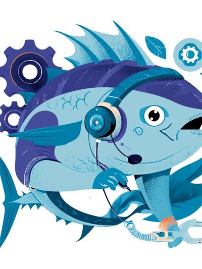 Mechanical Fish Illustration Poster.