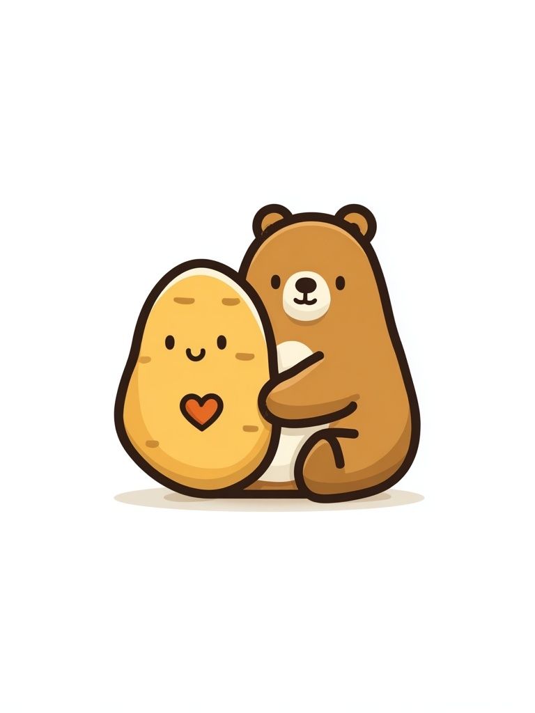 Cute Bear and Potato Illustration Poster. poster detail