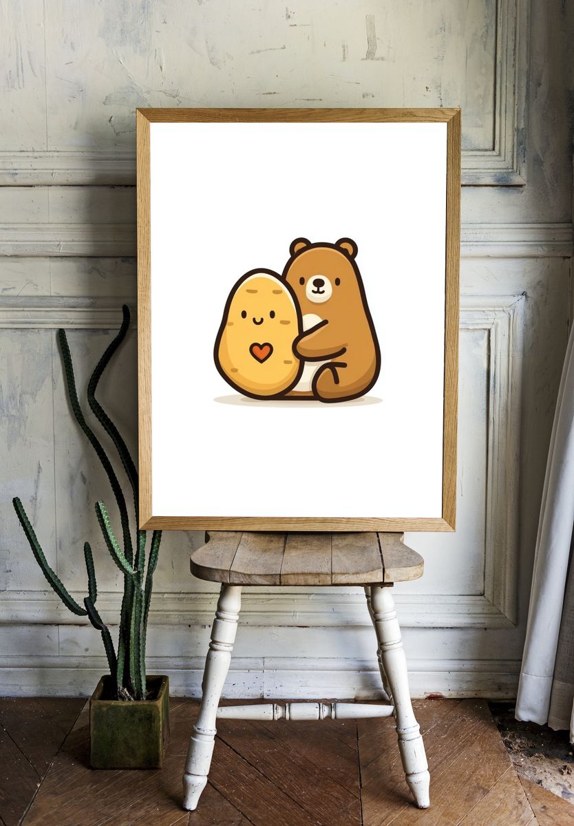 Cute Bear and Potato Illustration Poster. — room view 1