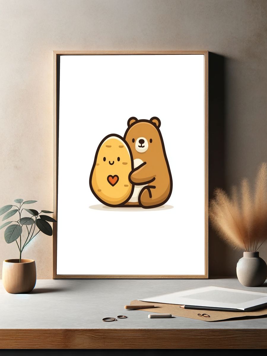Cute Bear and Potato Illustration Poster. — room view 2