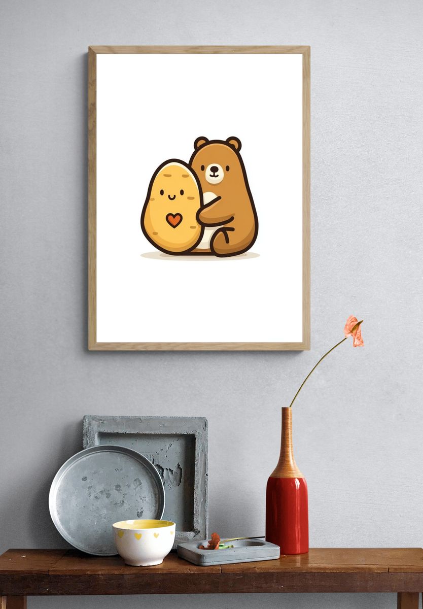 Cute Bear and Potato Illustration Poster. — room view 3