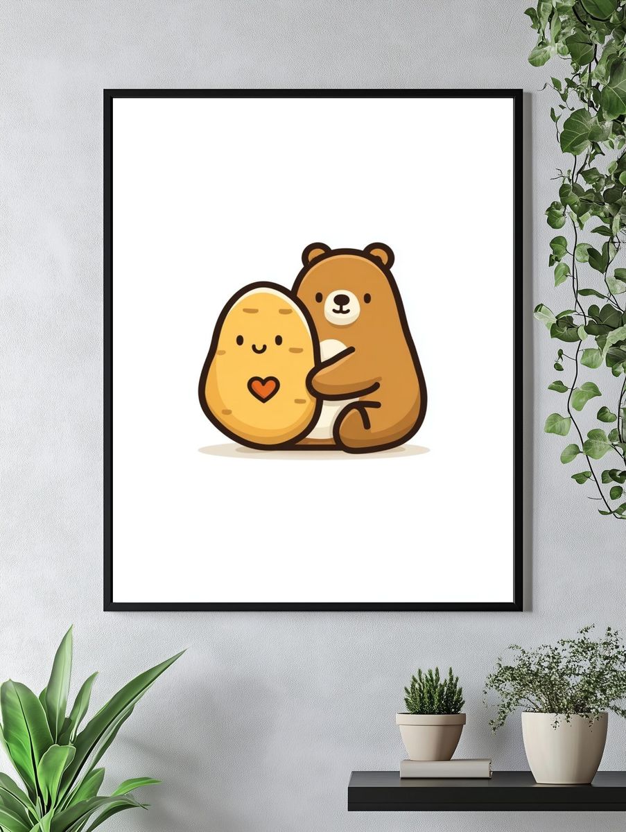 Cute Bear and Potato Illustration Poster. — room view 4