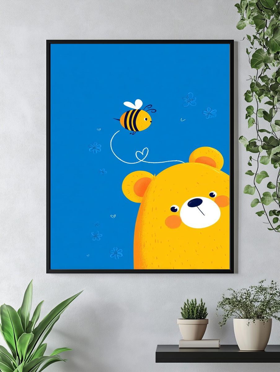 Cute Bear and Bee Illustration Poster. — room view 4