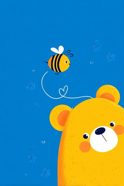 Cute Bear and Bee Illustration Poster. poster